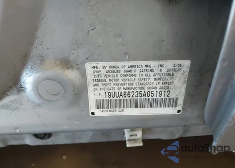 2005 Acura Tl from USA, damaged, VIN 19UUA66235A051912